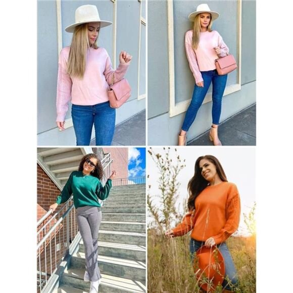 Women's 2025 Fall Long Sleeve Crew Neck Solid Color Cable Knit Chunky - Picture 6 of 7